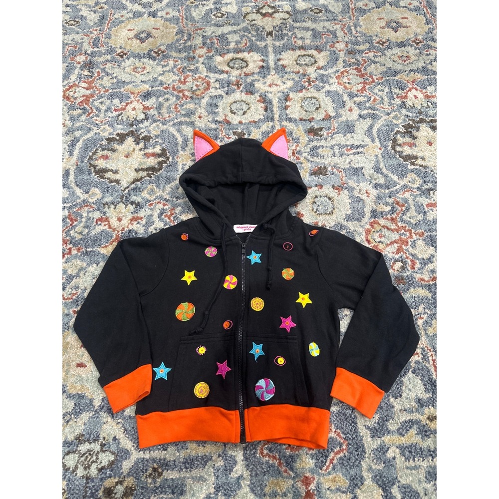 Michael Simon Hoodie Girls Size 5 Black Orange Cat Ear Star Candy Applique‎ EUC